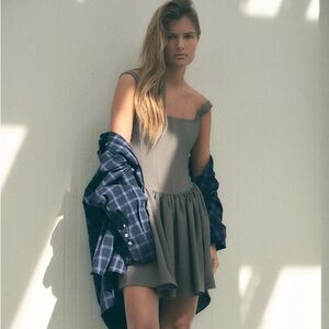 NWT Zara Ruched Corset Dress in Gray - XS